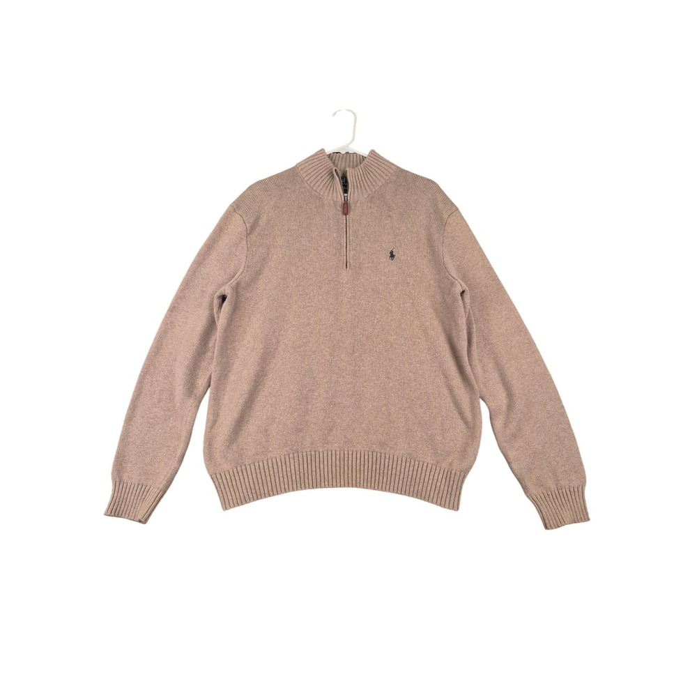 Polo Ralph Lauren Mens XL Tan Cotton Quarter Zip Pullover Sweater Heathered Tan
